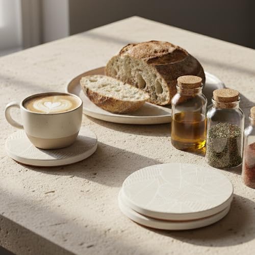 Absorbent Ceramic Leaf Coasters Set of 4 with Cork Back
