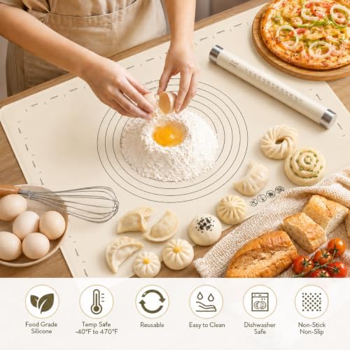 Silicone Baking Mat with Rolling Pin Set, 28 x 20 Inch