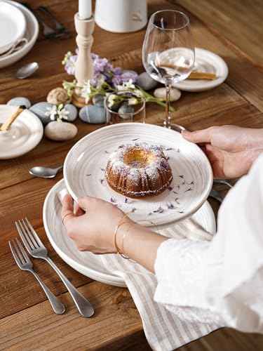 LE TAUCI 8 Inch Ceramic Salad Plates Set of 4, Modern White Appetizer