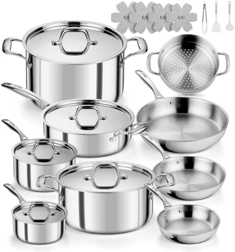 KOCH SYSTEME CS 5 Ply Stainless Steel Cookware Set 21 Piece, Fully Clad