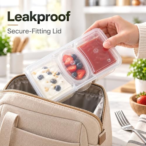 HI-REEKE 8 OZ New 3 Compartment Snack Containers, 20 Sets Bigger