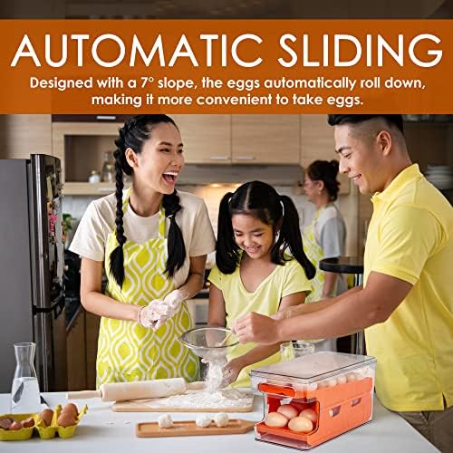 Container For Eggs, Stackable Fridge Egg Organizer With Lid, Storage