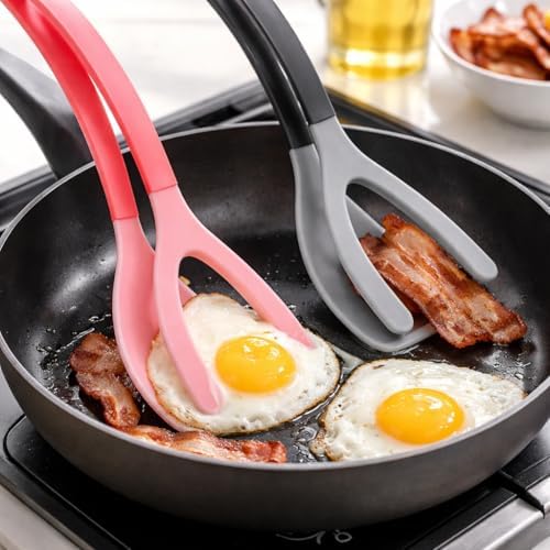 Silicone Spatula Tongs Set of 2, Black and Red