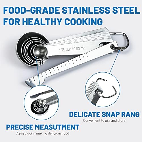 Measuring Spoons, 8-Piece Heavy Duty Stainless Steel Measuring Spoons