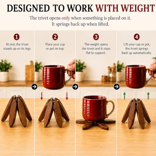 Foldable Black Walnut Wooden Trivet Set for Hot Dishes - 4 Trivets + 1
