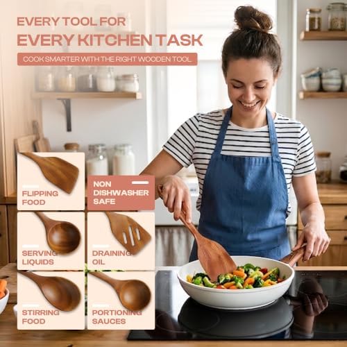 SAVVYDIVAH Wooden Kitchen Utensil Set – Non Toxic Mahogany Wooden