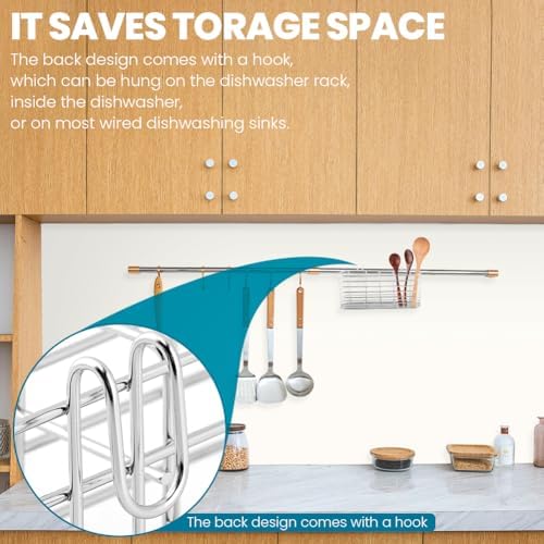 304 Stainless Steel Sink Utensil Holder with Hooks, Dish Drying Rack