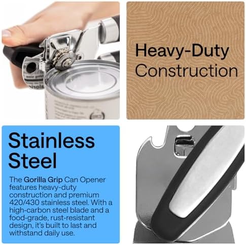 GORILLA GRIP Upgraded Model Stainless Steel Manual Can Opener, Black