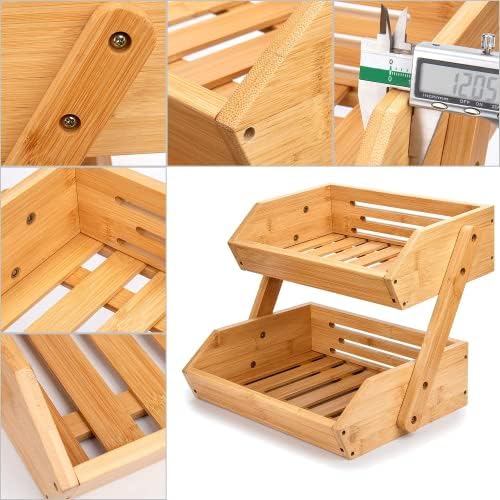 Merysen 2-Tier Bamboo Fruit Basket for Kitchen Countertop