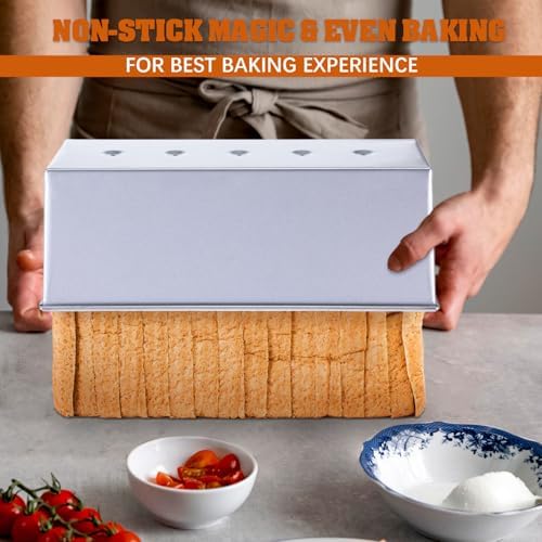 2 Pack Stainless Steel Pullman Loaf Pan with Lid, 13x4 Inch Large