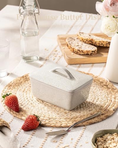 Besmeety Ceramic Butter Dish with Lid for Countertop, European 250g