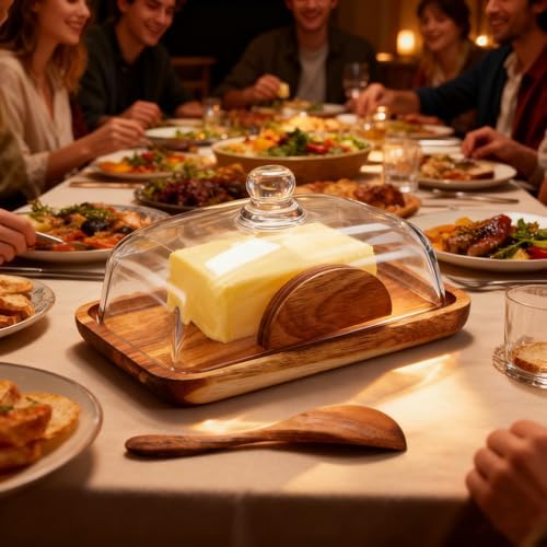 HAN SHENG Wooden Butter Dish with Lid Knife, Butter Storage Holder