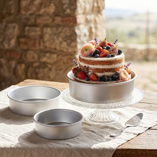 3 Pack Cake Pan Round, 6 inch/8 inch/10 inch Aluminum Baking Pans for
