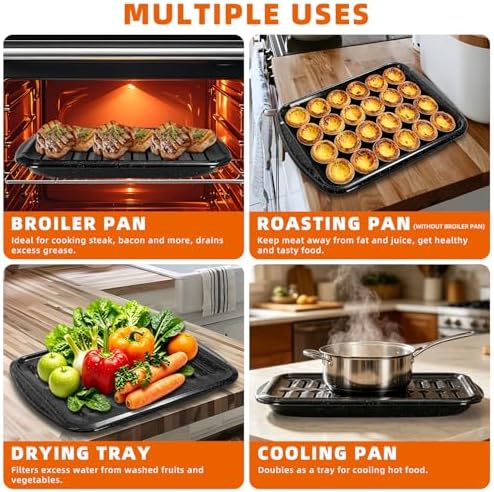 16.75" Broiler Pan for Oven with Rack, Thick Enamel Roasting Pan Set