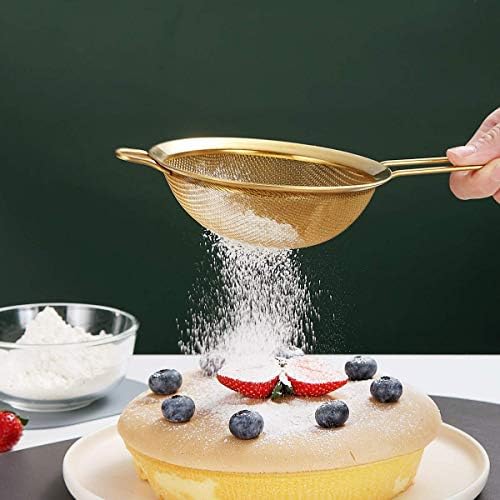 Kyraton Gold Fine Mesh Strainer 3 Pieces Set, Golden Flour Sifter For