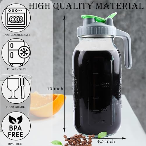 Cold Brew Coffee Maker 64 Oz Mason Jar Iced Tea Pitcher With Strainer