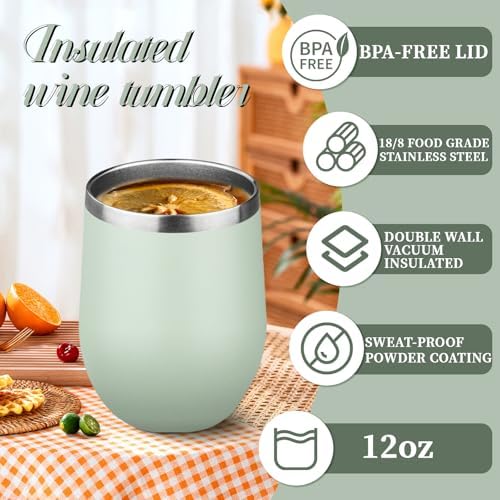 12oz Stemless Wine Tumbler with Lid Double Wall Insulated Wine Cup