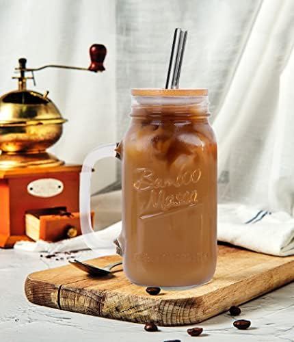 ANOTION Mason Jar with Lid and Straw, 24 oz Regular Mouth Mason Jars
