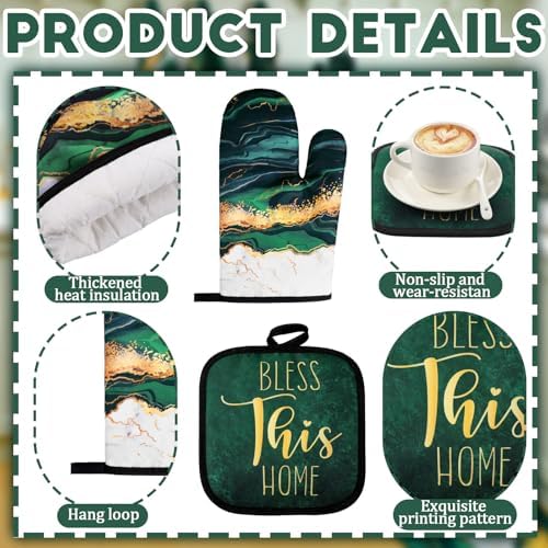 Fourluoo 10 Pcs Green Marble Kitchen Decor Accessories Set Kitchen