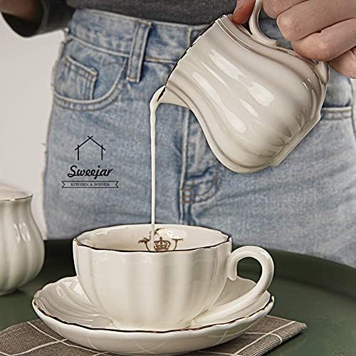 SWEEJAR Royal Ceramic Sugar and Creamer Set & Espresso spoons 18/10