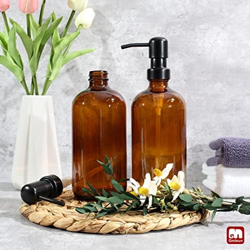 GMISUN Amber Glass Soap Dispensers, 2 Pack