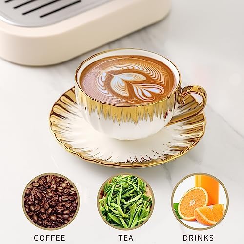 LETAOTAO Cappuccino Cups with Saucers, 7 oz Porcelain Double Espresso