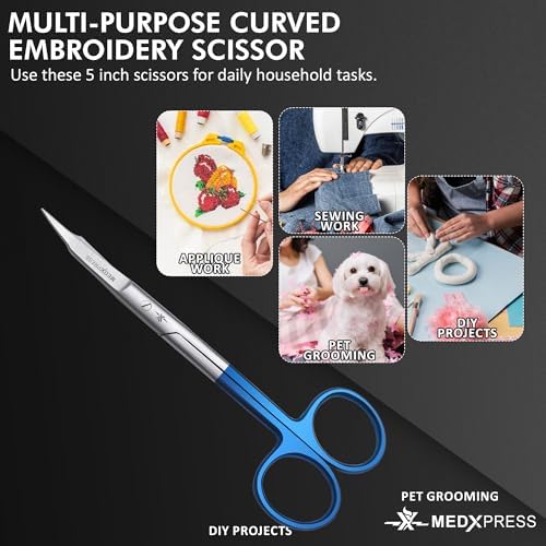 Blue Handle Premium Embroidery Scissors Curved for Art & Craft