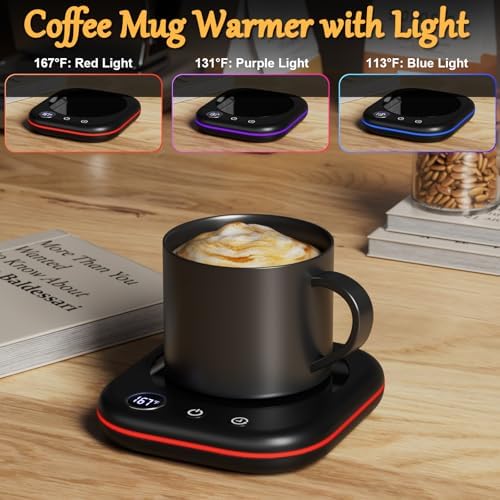 Mug Warmer Upgraded,Coffee Mug Warmer for Desk LEDs Light 3 Temp