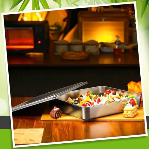 Funnymoom 2 Sets Stainless Steel Cake Pan with Lid,9 x 11 Inches
