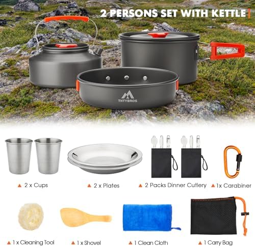 THTYBROS 17pcs Camping Cookware Mess Kit,for
