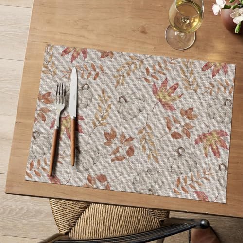 Artoid Mode Maple Leaves Fall Vinyl Placemats Set of 4, Wipeable