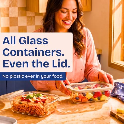 Glass Food Containers with Lids, 4-Pack, 35 oz