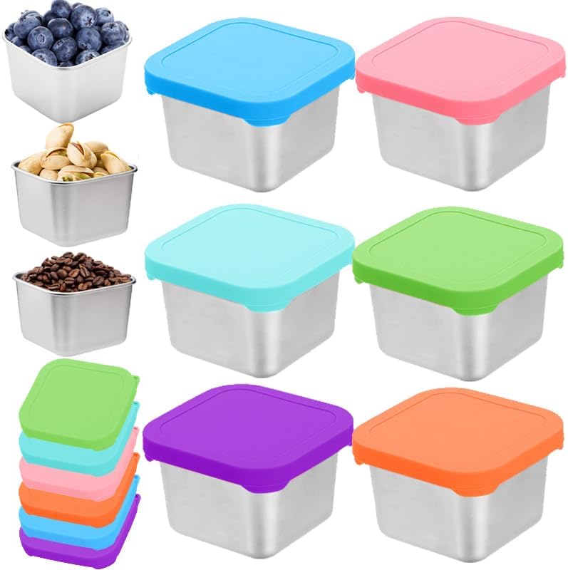 6oz Reusable Stainless Steel Snack Containers, 6Pack Metal Food
