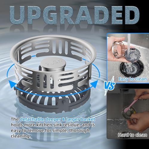 Hibbent 3 in 1 Kitchen Sink Drain Strainer, Stainless Steel Pop Up