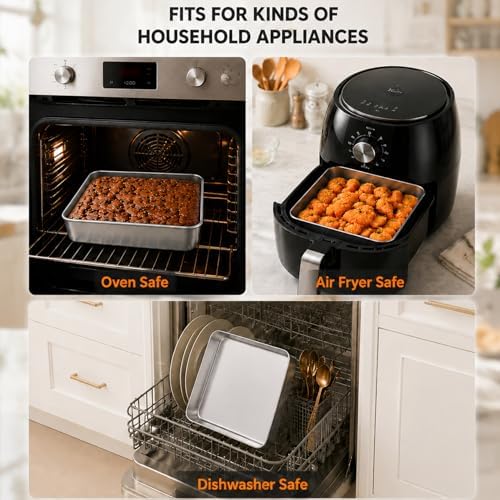TeamFar 8x8 Baking Pan, Stainless Steel Square Cake Brownie Pan