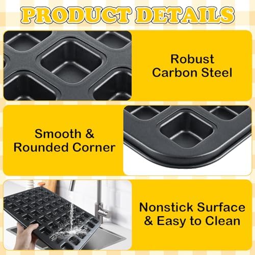2 Pack Mini Brownie Bites Pan with Dividers, Small Square Muffin Pans