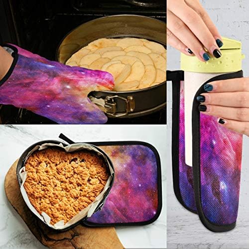 QMXO Galaxy Nebula Space Star Oven Mitts Quilted Cotton Lining