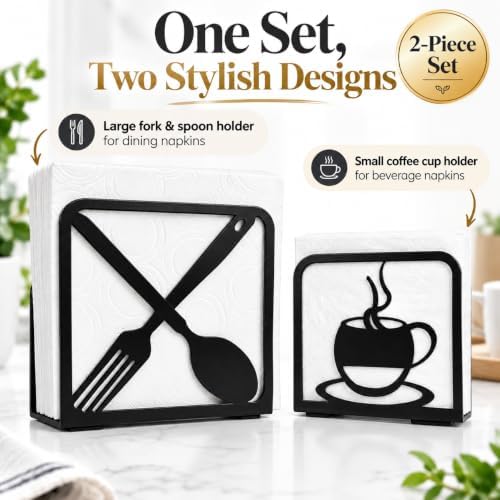 LFT Coffee Cup & Fork Napkin Holder for Table, 2 Pack Dinner &