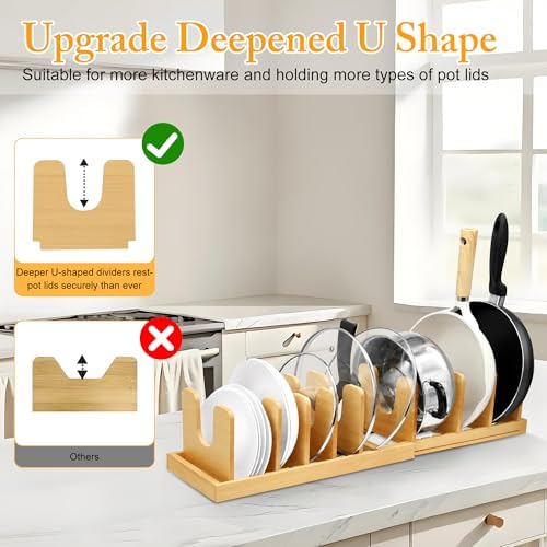MinBoo Bamboo Expandable Pot Lid Organizer, Pot and Pan Organizer