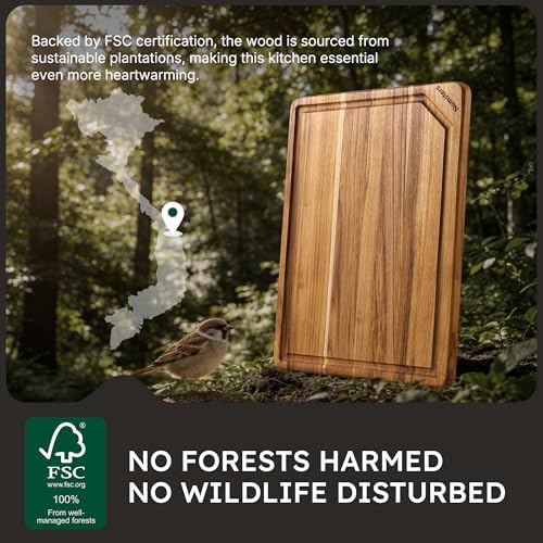 Teak Wood Cutting Board for Kitchen Non Slip Charcuterie Board