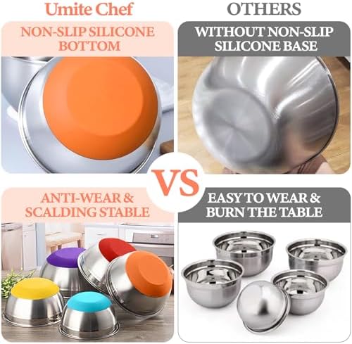 Umite Chef Mixing Bowls with Airtight Lids Set, 8PCS Stainless Steel