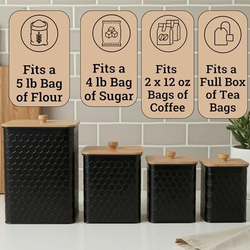 Kitchen Canisters for Countertop Set of 4 w/Airtight Easy Open Bamboo