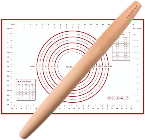 muso wood French Rolling Pin and Silicone Baking Mat Set