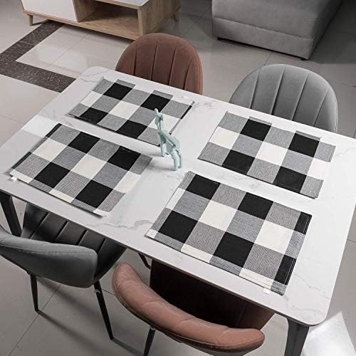 Buffalo Plaid Placemats, 12"x18", Pack of 4, Black and White