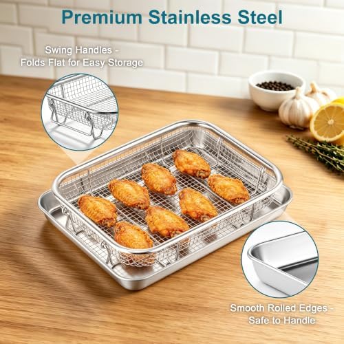 E-far Small Air Fryer Basket for Oven, 10.5'' x 8'' Air Fryer Basket &