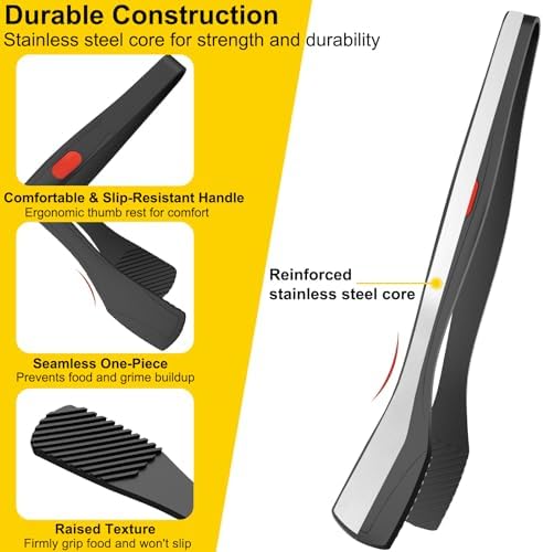 Beijiyi Silicone Kitchen Tongs, 9" & 12", Black