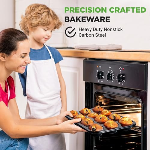 NutriChef Muffin Pans for Baking 2-Pack | Nonstick 12 Mold Cupcake