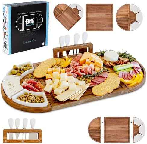 Elite Snacker Large Charcuterie Board Set, Acacia Wood, Premium Finish