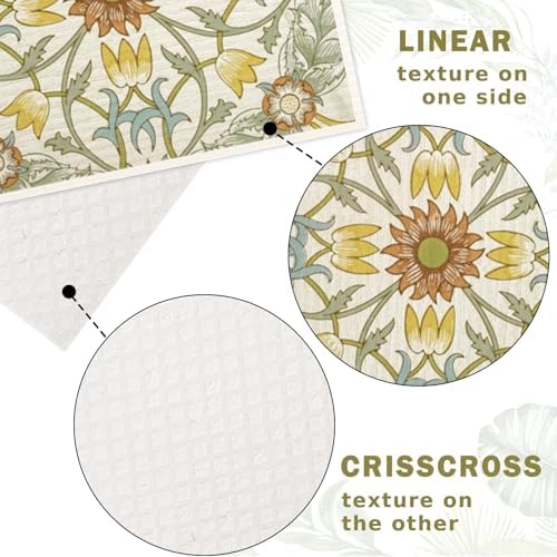 8 Packs Foliage Swedish Dishcloths, Blue Green Floral, 7 x 8 Inch