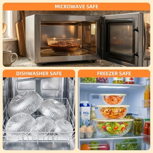 Jelife Glass Mixing Bowls with Lids Set - 5 Packs, Borosilicate